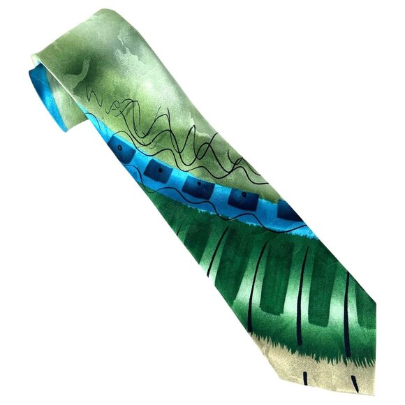 Jerry Garcia Silk Tie Blue Green Desert Storm Limited ED Collection 47 Abstract - Picture 2 of 11